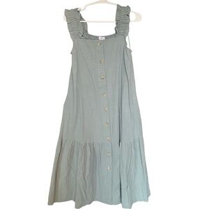 NWOT Calista Sage Green Ruffle Button Midi Dress with Pockets Size M